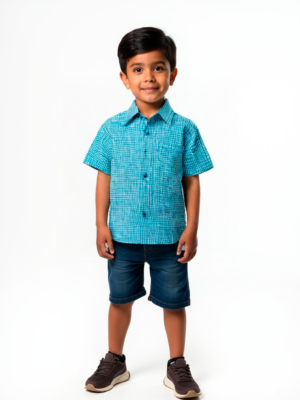 Camisa  Azul a Cuadros para Niño